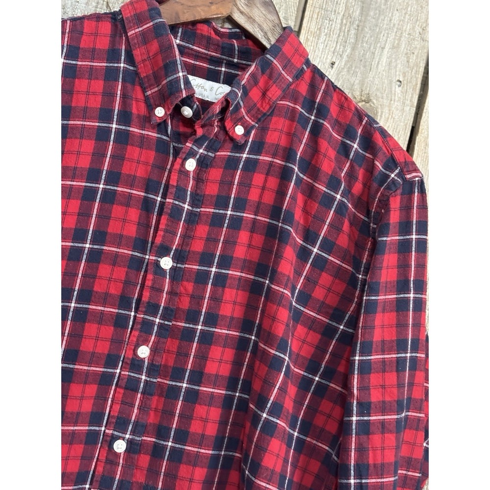Cotton & Co Plaid Flannel Button Down Shirt Men's XL Red Navy‎ Casual Warm